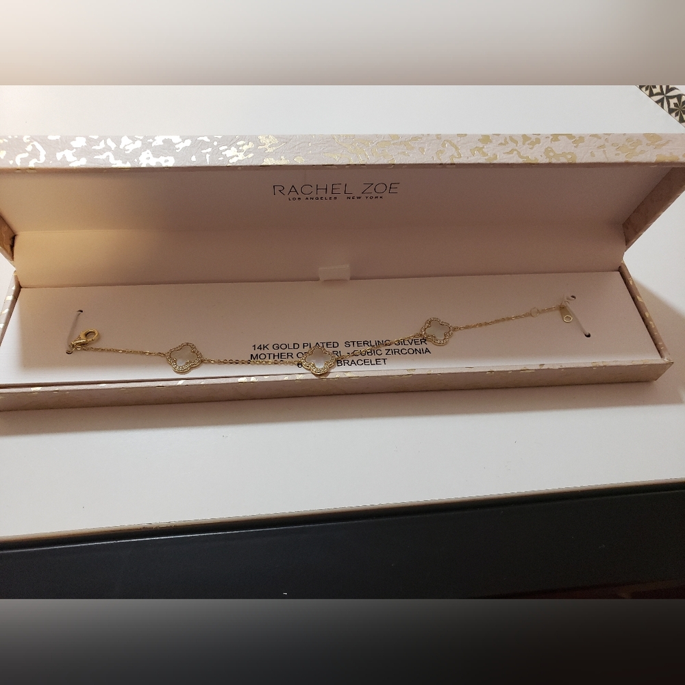 Rachel Zoe Gold Mother of Pearl Clover Bracelet